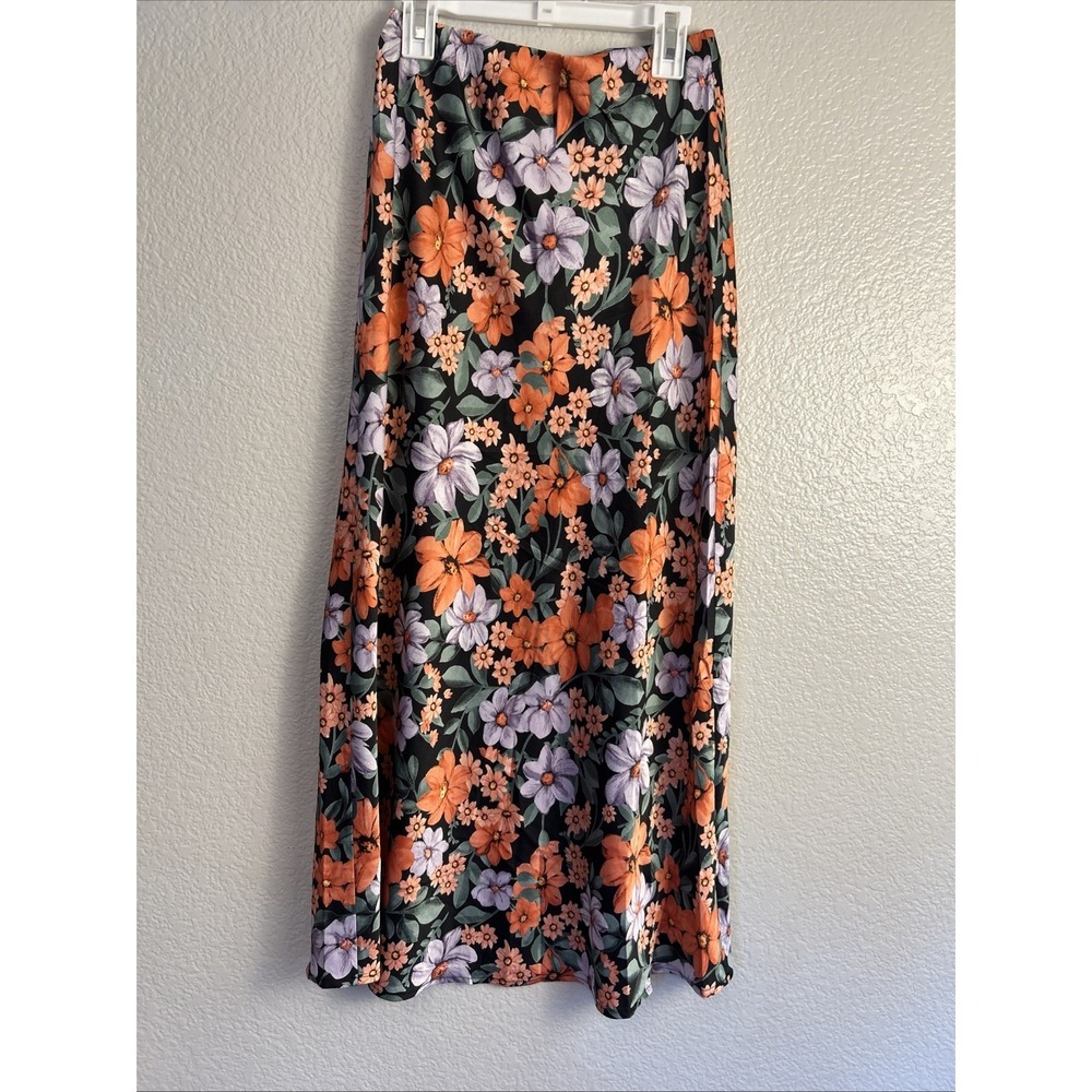 Abel The Label ATL Anthropologie Skirt Size XS Calla Floral Satin Midi Skirt